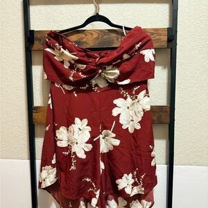 Floral Red Strapless romper